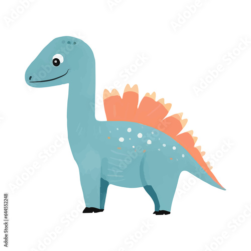 Cute cartoon blue dinosaur. Hand drawn vector dinosaur illustrations