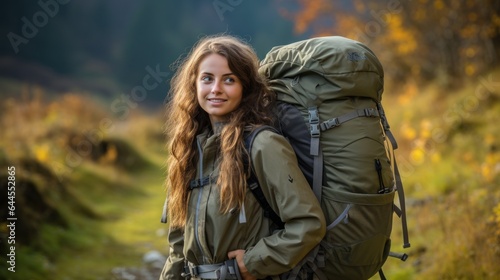 Teenage girl in hiking gear with a backpack.