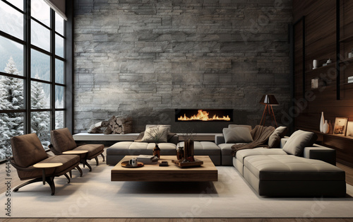 Interior of modern living room panorama 3d rendering