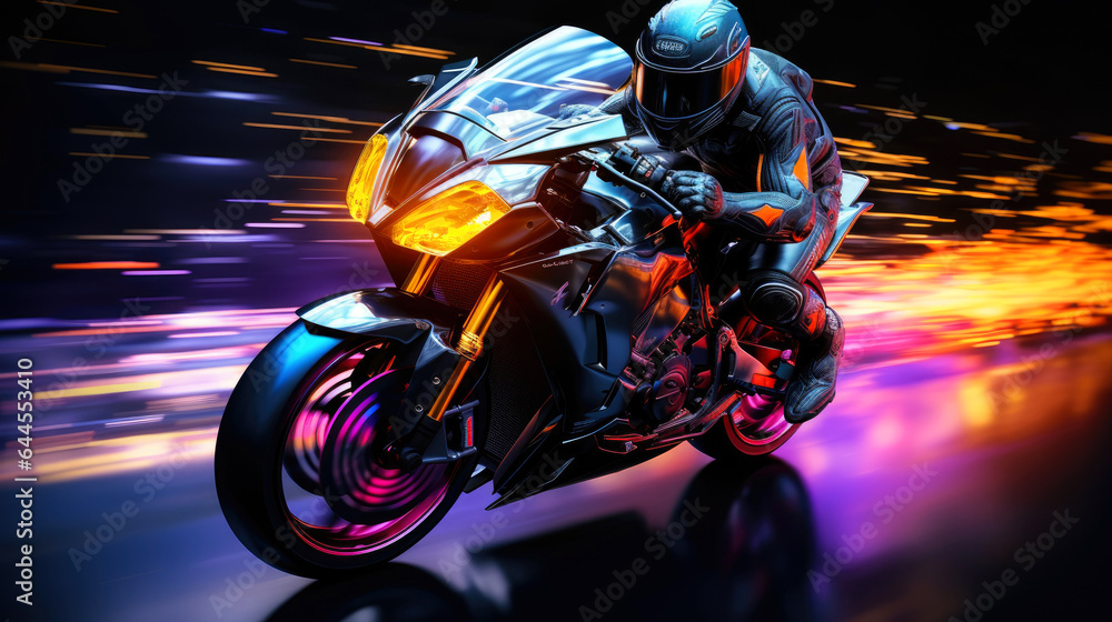 Motorcycle driving at high speed. Generative AI