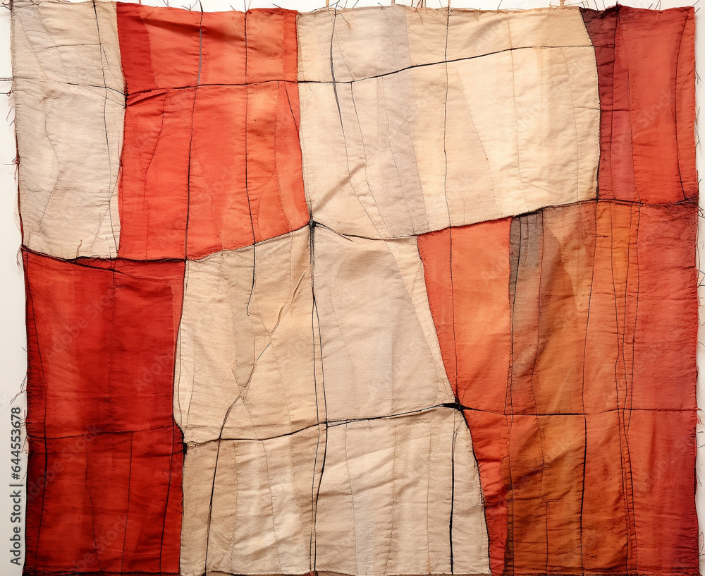 scrap paper and cotton quilt, red and white