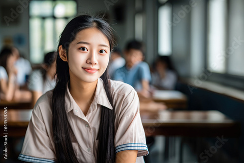 Asian girl student in classroom.