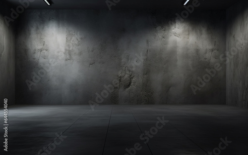 Dark and dark room wall with cement reflective floor  smoke and dim light