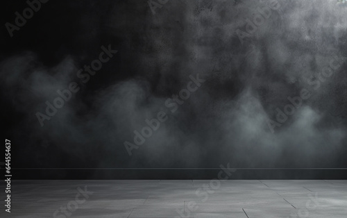 Dark and dark room wall with cement reflective floor  smoke and dim light