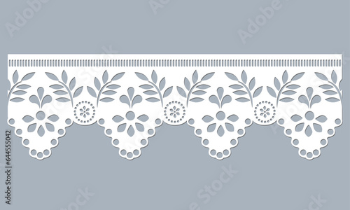 vector template lace cotton fabric eyelet trim. floral scallop border design vector. decorative lace cotton border cut-out detailing design for fashion, fabric, clothing, garments, apparel.