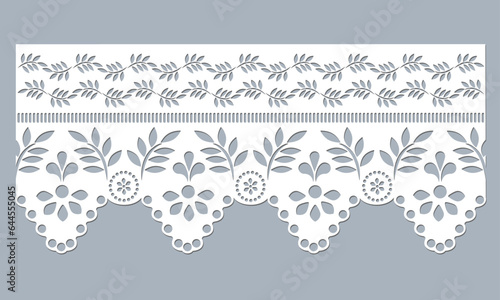 vector template lace cotton fabric eyelet trim. floral scallop border design vector. decorative lace cotton border cut-out detailing design for fashion, fabric, clothing, garments, apparel.