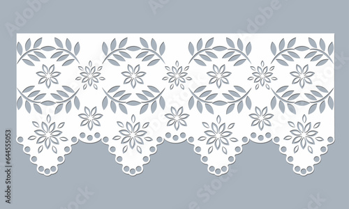 vector template lace cotton fabric eyelet trim. floral scallop border design vector. decorative lace cotton border cut-out detailing design for fashion, fabric, clothing, garments, apparel.