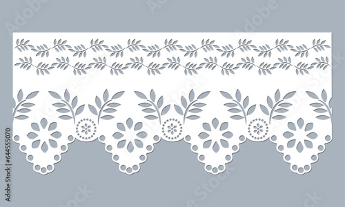 vector template lace cotton fabric eyelet trim. floral scallop border design vector. decorative lace cotton border cut-out detailing design for fashion, fabric, clothing, garments, apparel. photo