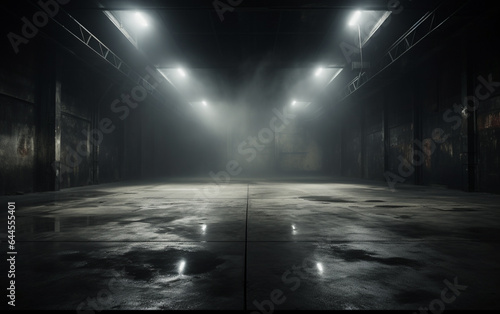 Dark and dark room wall with cement reflective floor  smoke and dim light