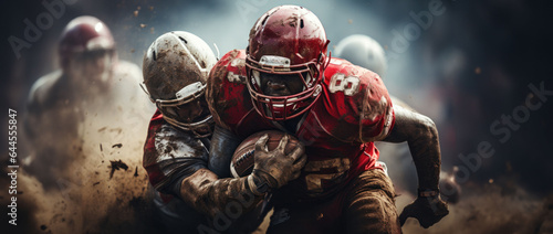 Exciting fight on the soccer field: American football style players in action