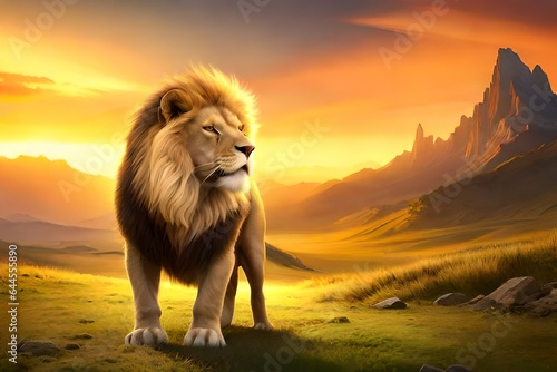 lion at sunset generated ai