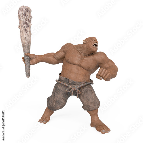 ogre beasty is attacking and holding a club side view photo