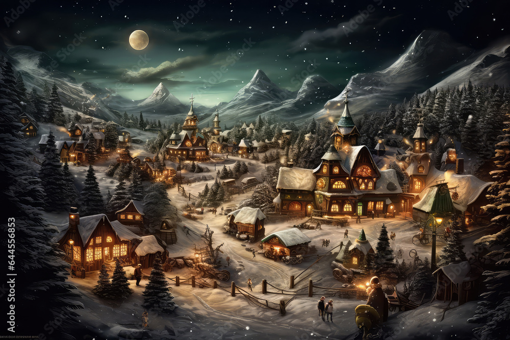 Christmas land with people party and christman city. (ai generated)