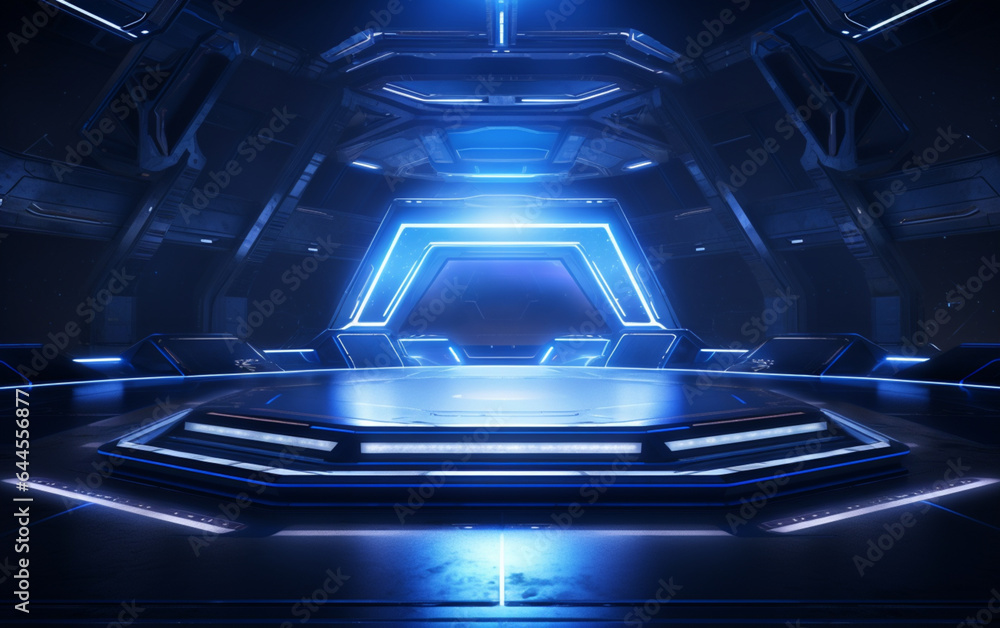 Dark Studio Warehouse Laser Led Glowing Studio Lights Stage Concert Showroom Podium Virtual Night Blue Cyber Alien Spaceship 3D Dark Studio Warehouse Laser Led Glowing Studio Lights Stage Concert Showroom Podium Virtual Night Blue Cyber Alien Spaceship 3D