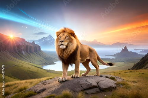 lion in the mountains generated ai