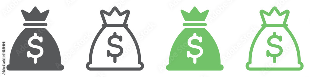 Money bag icon set. Dollar money with sack. Symbols money bag or stash, coin sack sign, business, banking, vector. Money bag icon set. Dollar money with sack. Symbols money bag or stash, coin sack sign, business, banking, vector.