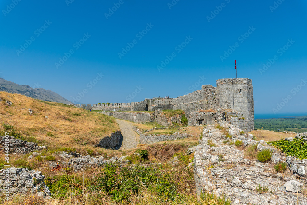The walls of Rozafa Castle and its citadel in the lakeside town Shkoder. Albania