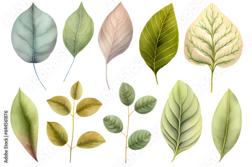 Dogwood leaf collection in Watercolor illustration  Isolated on a transparent background.