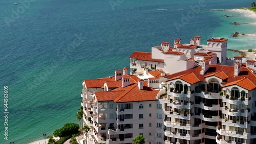 Aerial stock video Fisher Island Beach Miami FL circa 2023 photo