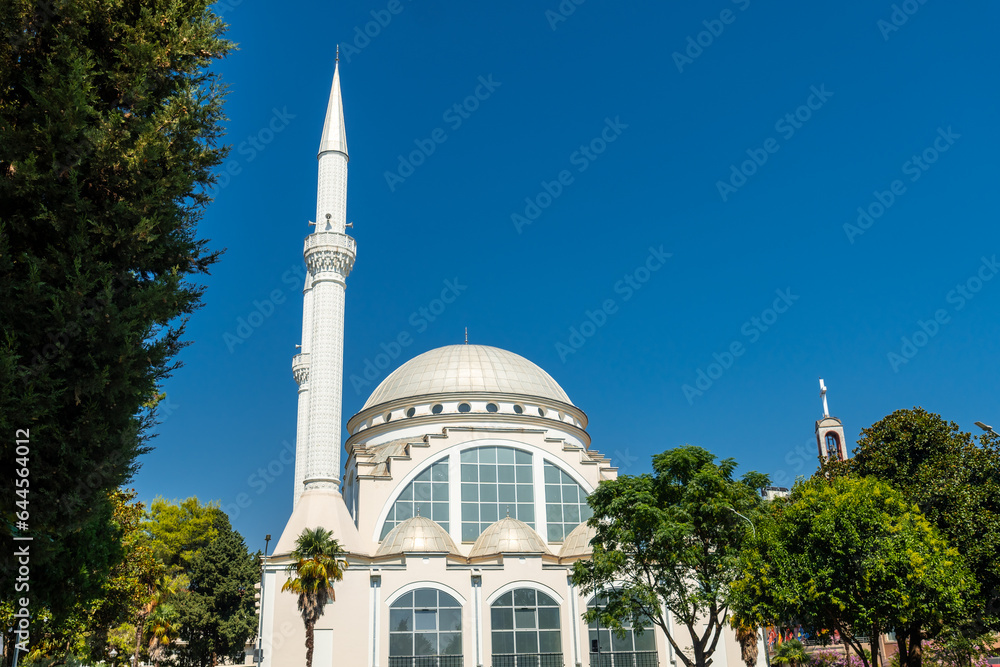 Fototapeta premium The beautiful white The Ebu Bekr Mosque in the city of Shkoder. Albania