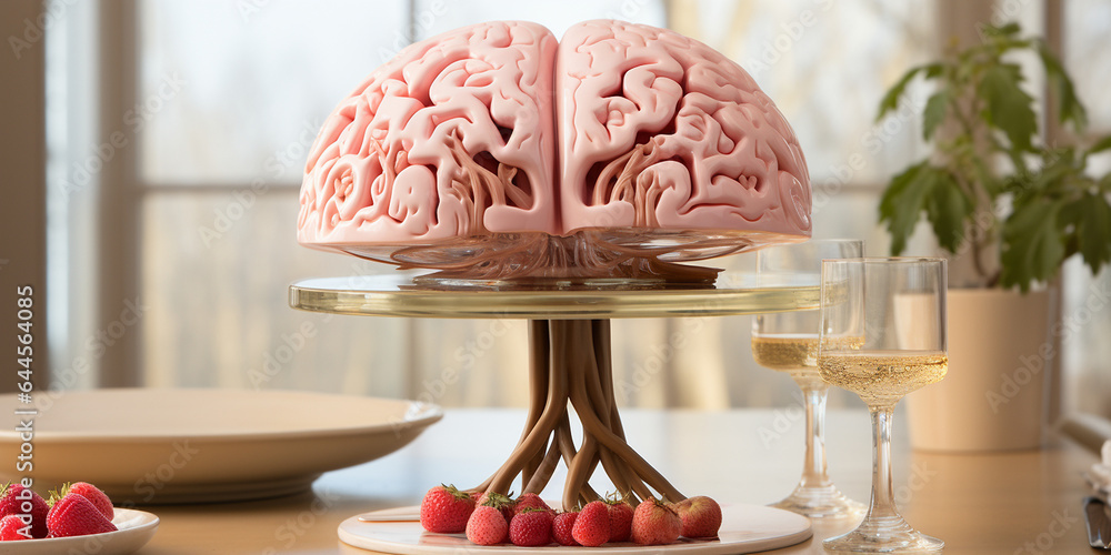 Anatomie eines menschlichen Gehirns mit einer künstlichen Intelligenz, ai generativ - obrazy, fototapety, plakaty 