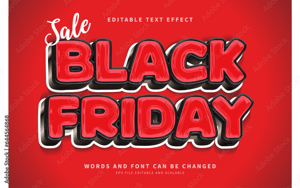 Black friday text 3D, cartoon style editable text effect