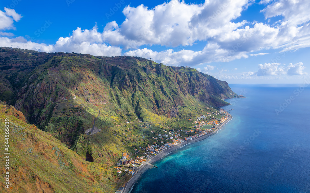 Landscape with panoramic view of Paul do Mar and the coast of Madeira, Portugal