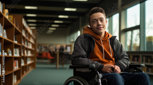 Guy in a wheelchair in a university library