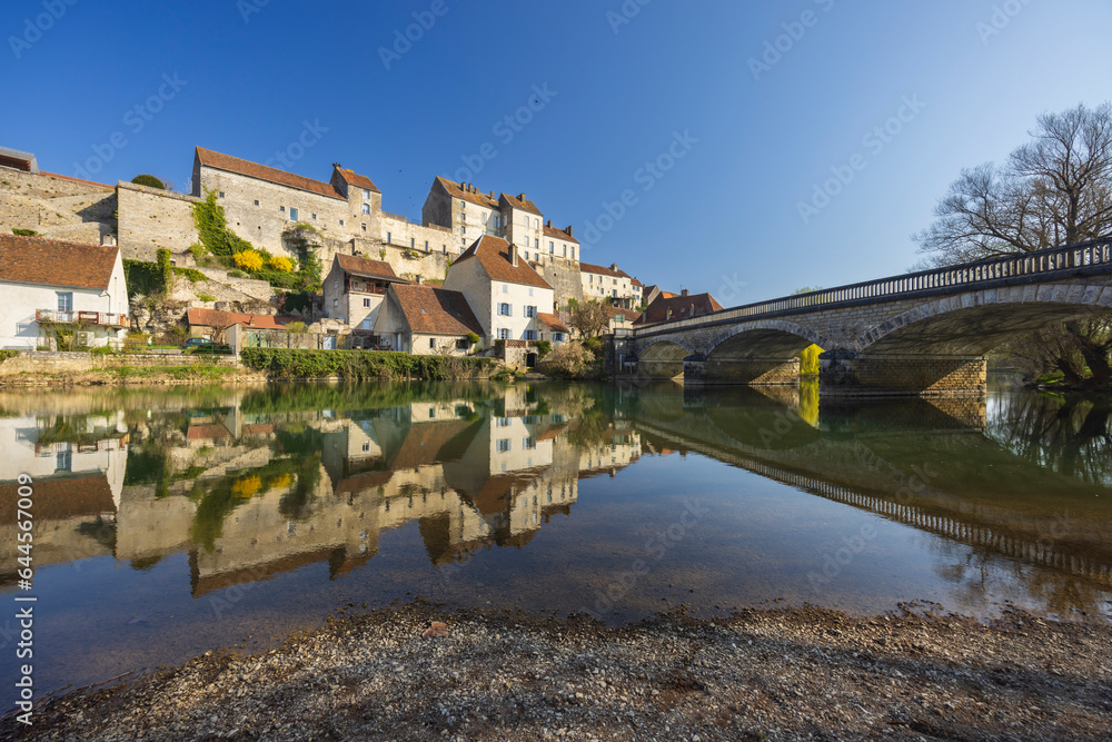 Typical small town Pesmes with river L Orgon, Haute-Saone, France