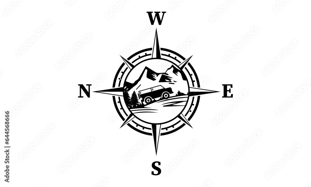 Compass in the Mountains and Car Mountain Vector and Clip Art Compass in the Mountains and Car Mountain Vector and Clip Art