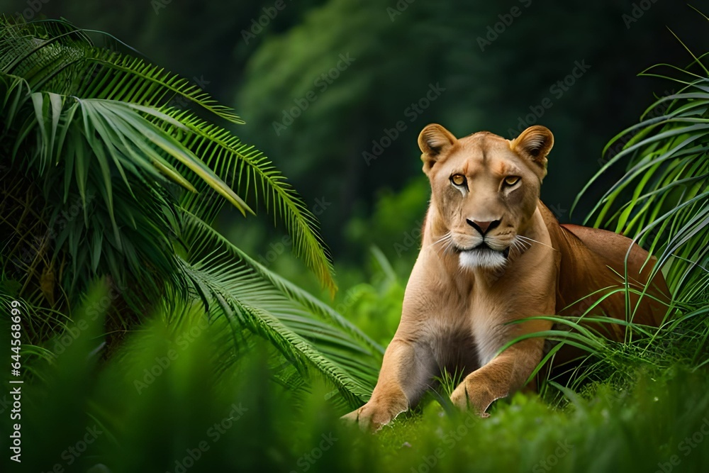 Obraz premium lion in the grass Generated AI