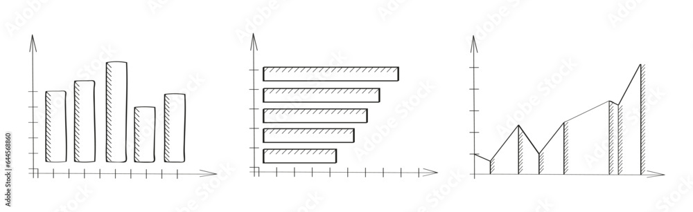 Chart, graph set vector in doodle style. Approximation, statistics, financial chart.