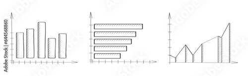 Chart, graph set vector in doodle style. Approximation, statistics, financial chart.