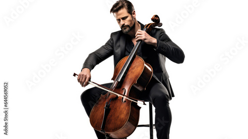 Man playing cello on white background