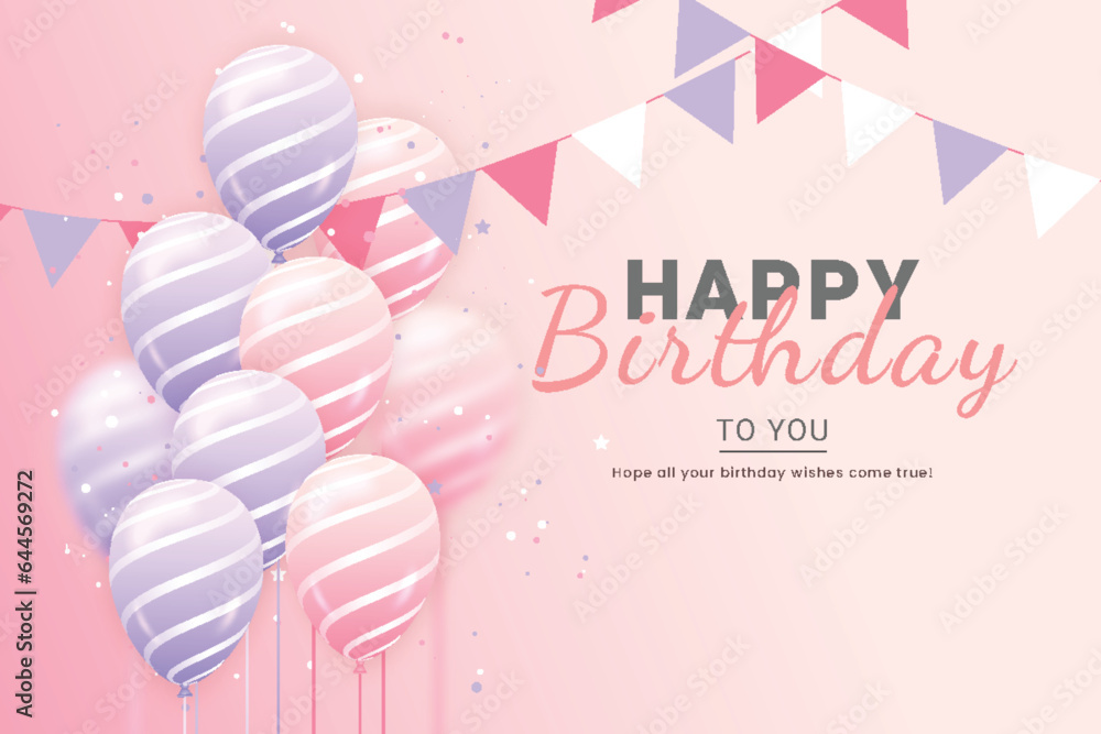 Birthday wishes with realistic pink and purple balloons Birthday ...