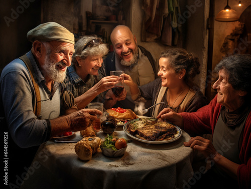 A Photo of Elderly Travelers Joining a Local Family for Dinner