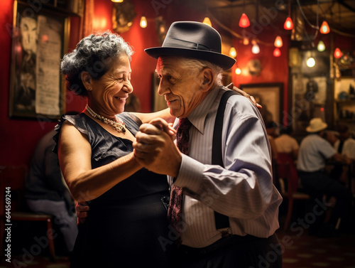 A Photo of Elderly Travelers on a Tango Dance Floor in Buenos Aires