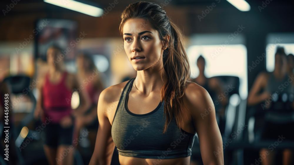 Fototapeta premium Portrait of a young athletic woman in a gym