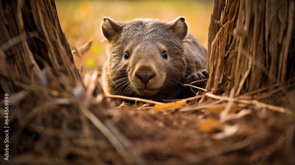 A breathtaking shot of a Wombat his natural habitat, showcasing his majestic beauty and strength A breathtaking shot of a Wombat his natural habitat, showcasing his majestic beauty and strength