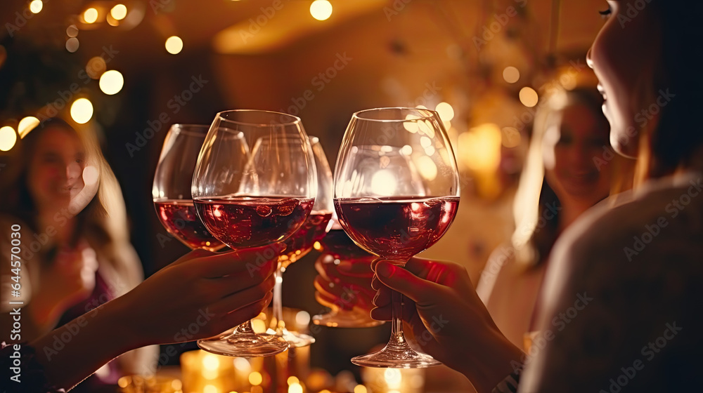 a group toasts with wine glasses. close up a group toasts with wine glasses. close up