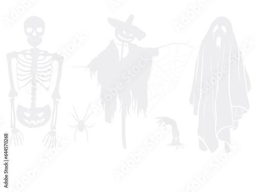 Halloween Monsters: Skeleton, Spider, Scarecrow, Ghost, Hand