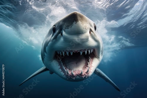 Great white shark attacks. Wild angry shark jaws generated by AI