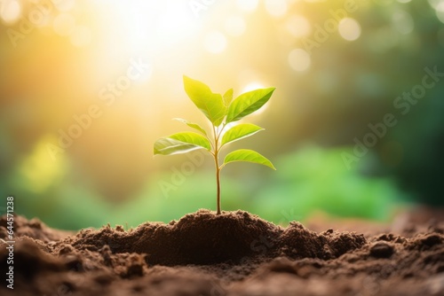 Young green plant growth on the ground. Seed growing up effect. Planting trees  generated by AI