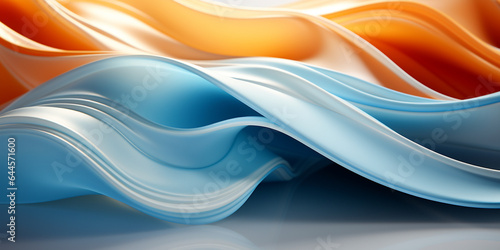 Fantasievoller leuchtender welliger Kunststoff in blau und orange als Hintergrund im Querformat für Banner, ai generativ