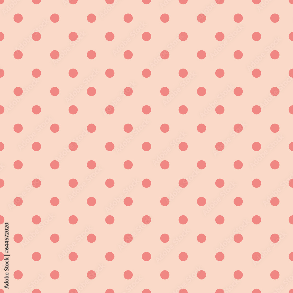 Tile vector pattern with pink polka dots on orange background