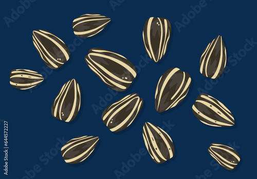 Set with delicious fresh Sunflower seeds organic food healthy food Falling in the air, isolated on a dark background. Food float concept Vector illustration. Easy fix.