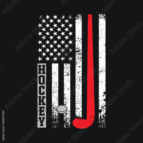 Hockey USA Flag. Hockey T-Shirt design, Vector graphics, typographic posters, or banner. 