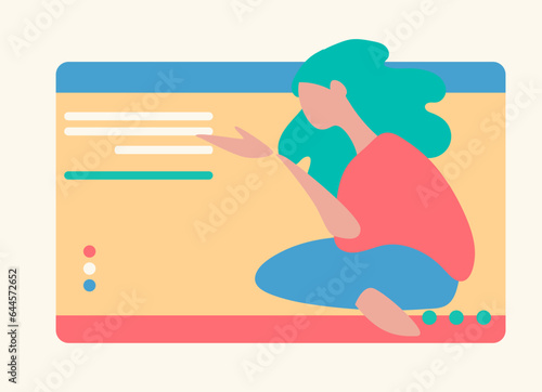 Young people in front of a computer screen. line illustrations, Flat style, isolated vector element, hand lettering