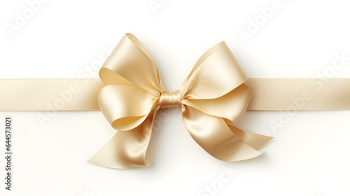 Ivory Gift Ribbon with a Bow on a white Background. Festive Template for Holidays and Celebrations 