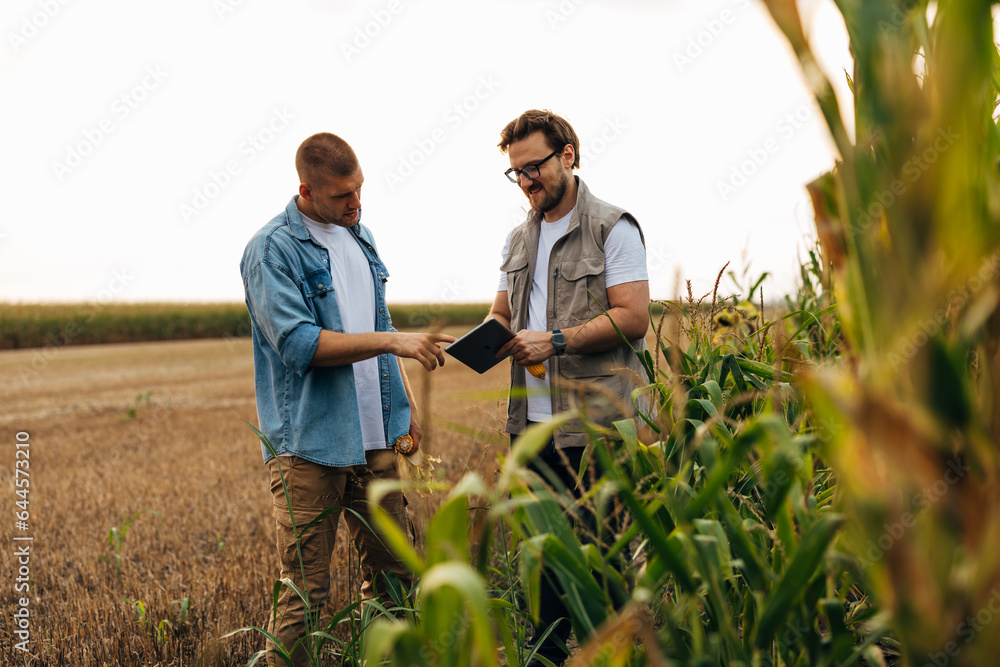 © cherryandbees - Inspector is talking to farmer about his land.